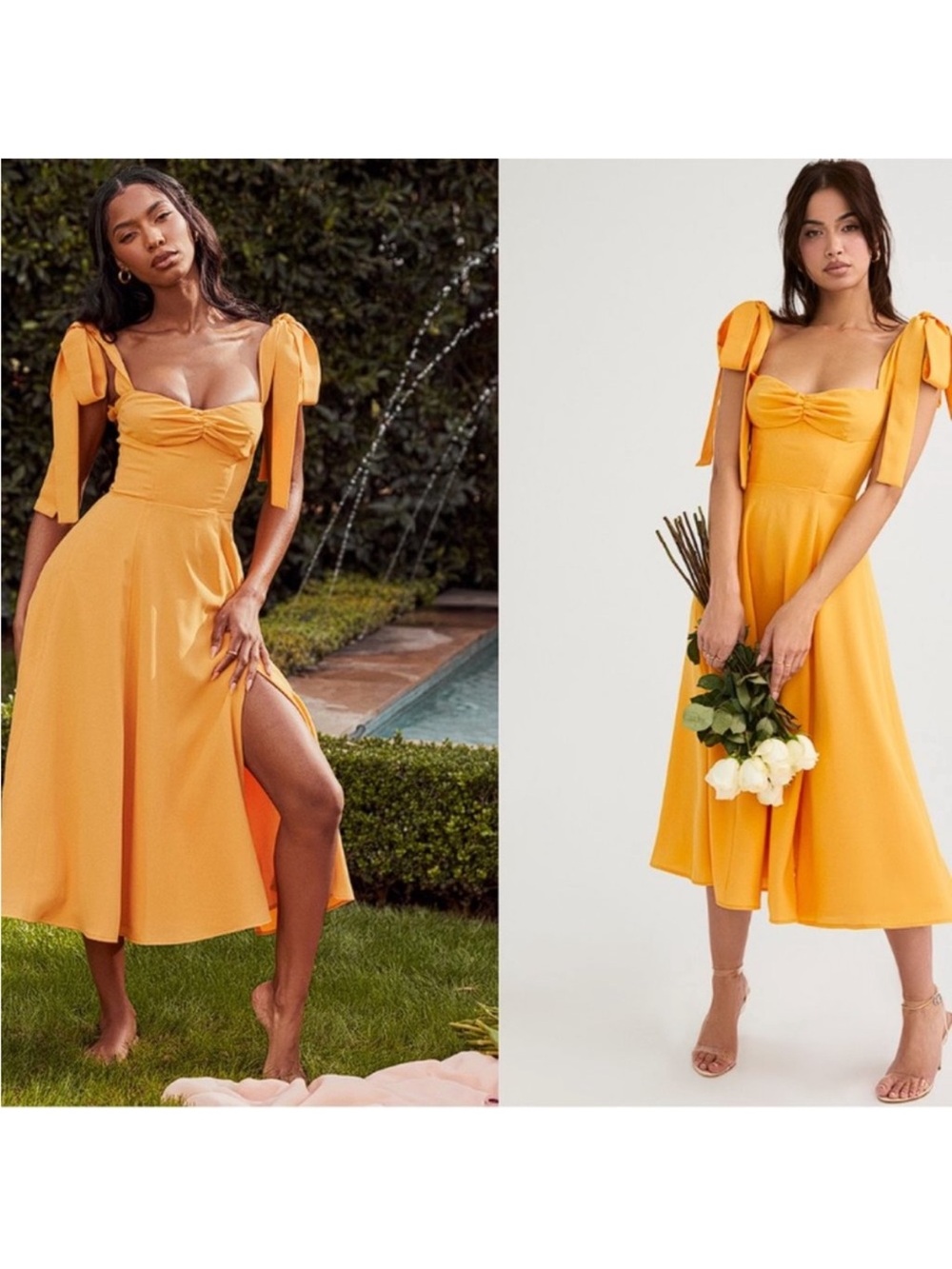 House of CB Sunshine Tie-Shoulder Sweetheart Midi Dress